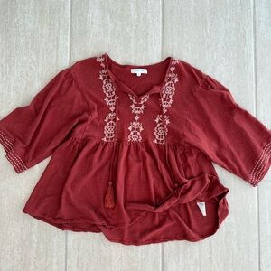 Grace & Lace Embroidered Red Women's Top